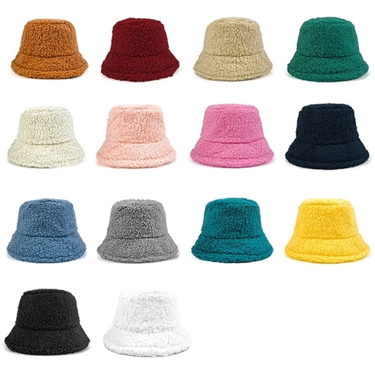 Fuzzy Sherpa Bucket Hat Faux Fur Teddy Fleece Fisherman Cap