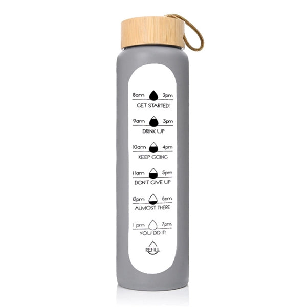 32oz Borosilicate Glass Water Bottle with Time Marker