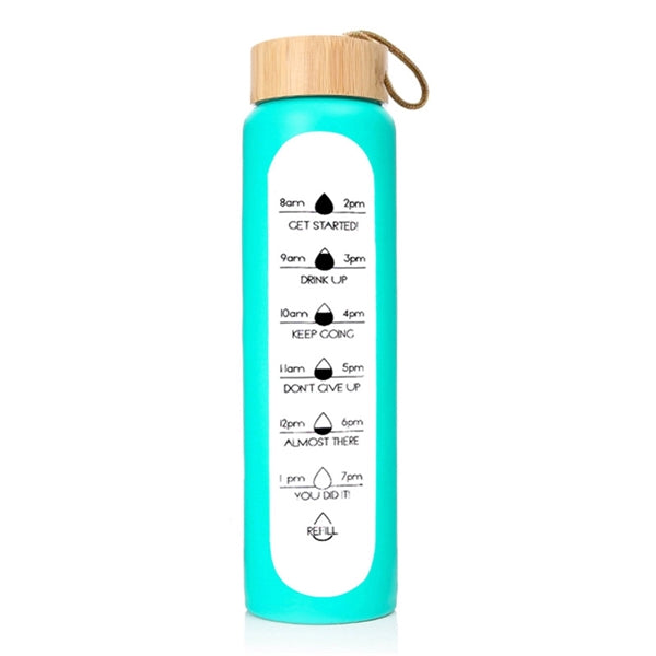 32oz Borosilicate Glass Water Bottle with Time Marker