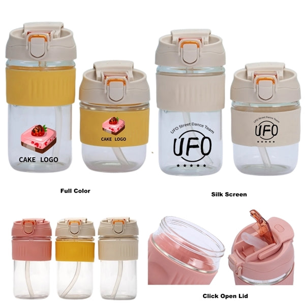 Glass Tumbler With Protective Silicone Sleeve And Lid Straw