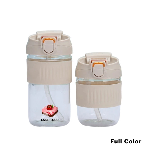 Glass Tumbler With Protective Silicone Sleeve And Lid Straw
