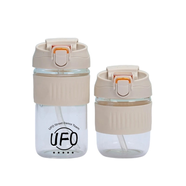 Glass Tumbler With Protective Silicone Sleeve And Lid Straw
