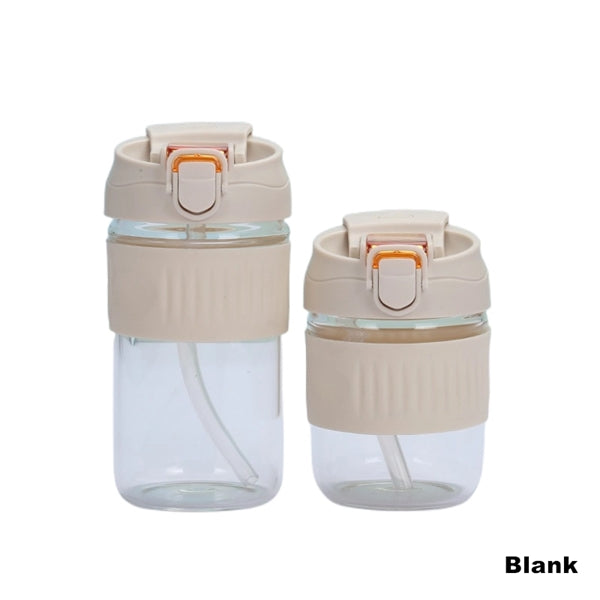 Glass Tumbler With Protective Silicone Sleeve And Lid Straw
