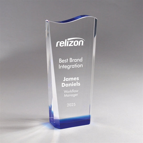 Blue Curved Wedge Crystal Award