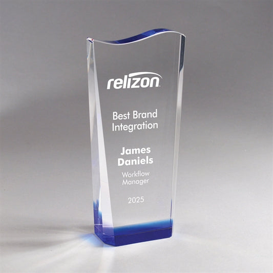 Blue Curved Wedge Crystal Award