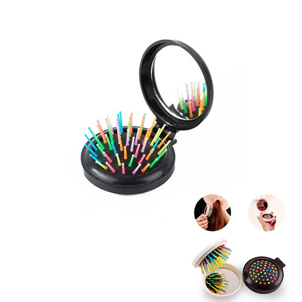 Travel Folding Hair Brush With Mirror
