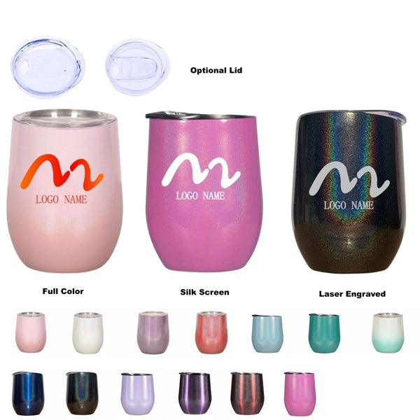 12 oz Glitter Sublimation Stainless Steel Wine Glass Tumbler