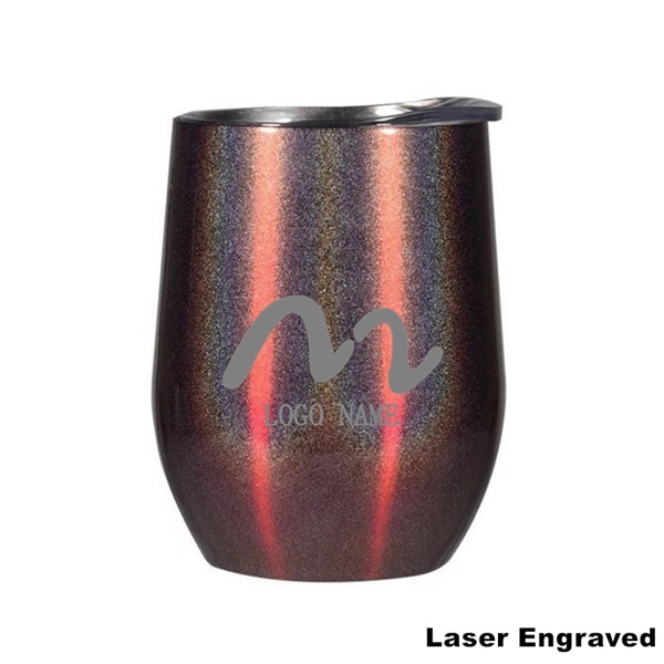 12 oz Glitter Sublimation Stainless Steel Wine Glass Tumbler