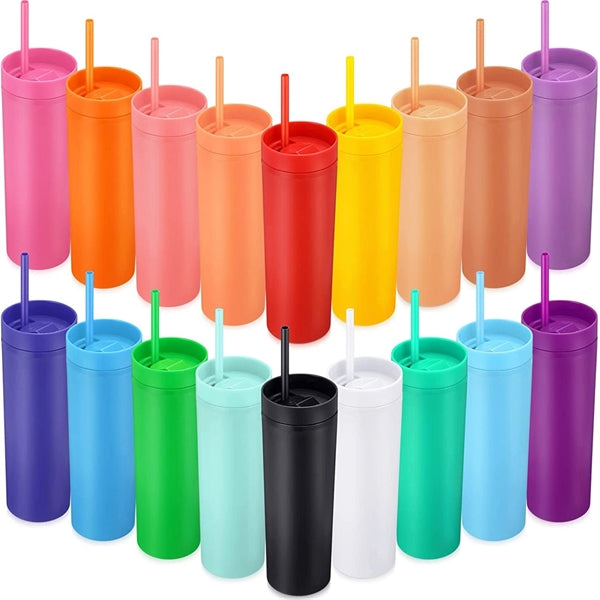16oz Skinny Tumbler With Lids and Straw
