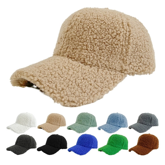 Outdoor Fuzzy Faux Fur Baseball Cap Sherpa Lamb Wool Dad Hat