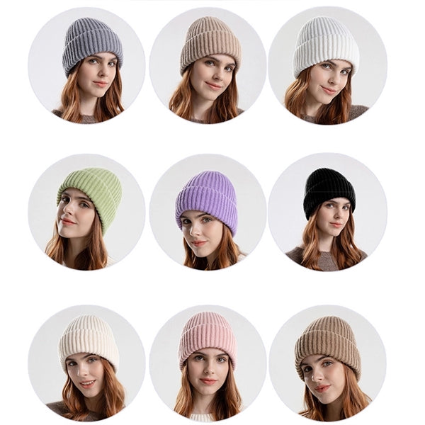 Slouchy Knit Ribbed Beanie Soft Stretch Hat Cuffed Skull Cap