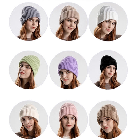 Slouchy Knit Ribbed Beanie Soft Stretch Hat Cuffed Skull Cap