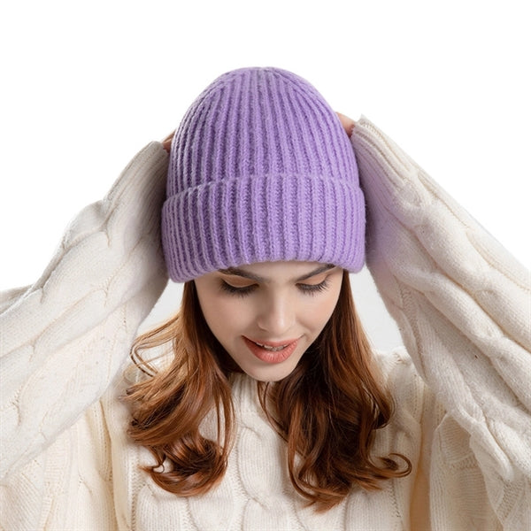 Slouchy Knit Ribbed Beanie Soft Stretch Hat Cuffed Skull Cap