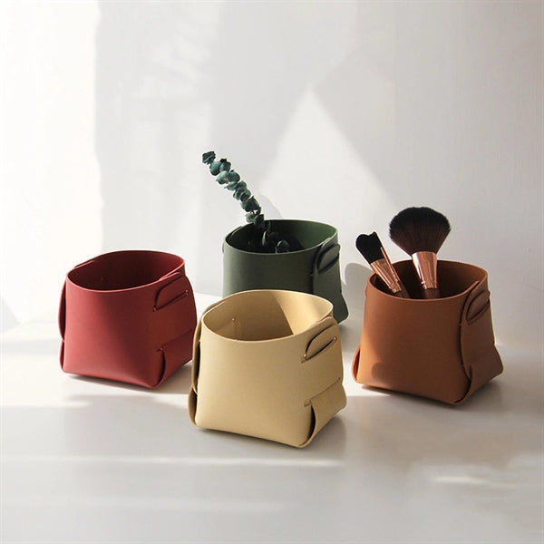 PU Leather Foldable Desk Organizer Storage Brush Pen Holder
