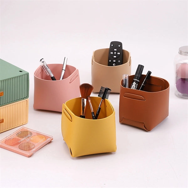 PU Leather Foldable Desk Organizer Storage Brush Pen Holder