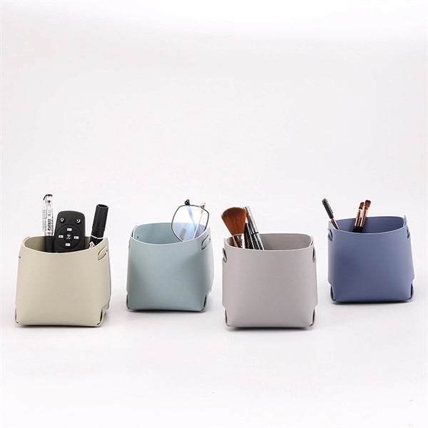 PU Leather Foldable Desk Organizer Storage Brush Pen Holder