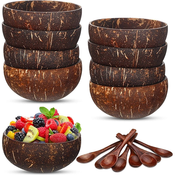 Coconut Bowls and Wooden Spoon Set