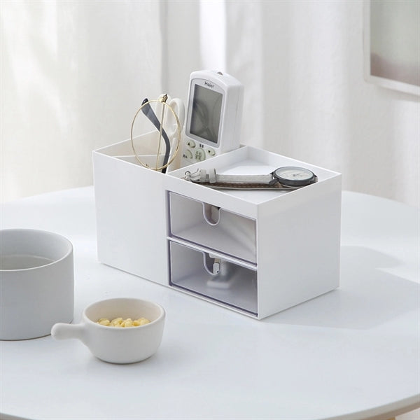 Pen Holder Desk Organizer Storage With 2 Independent Drawers