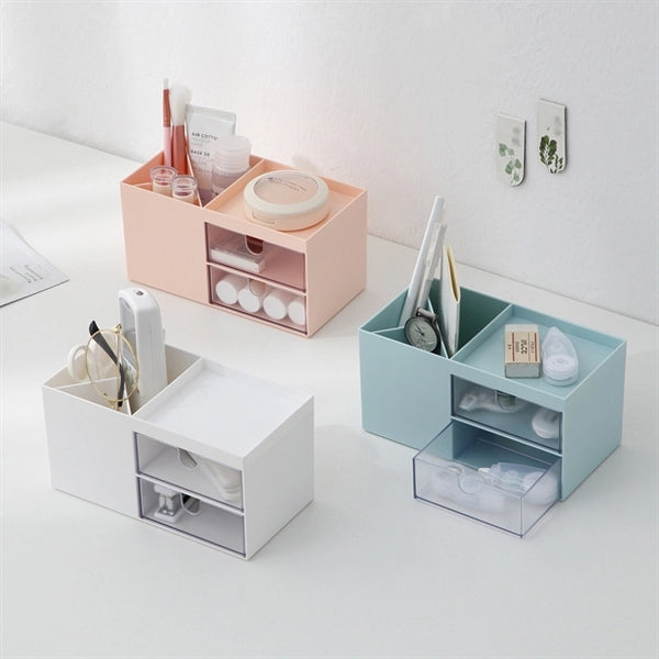 Pen Holder Desk Organizer Storage With 2 Independent Drawers