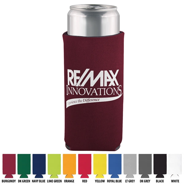 Slim Can Coolie with 3 sided Imprint Pocket Beverage Cooler