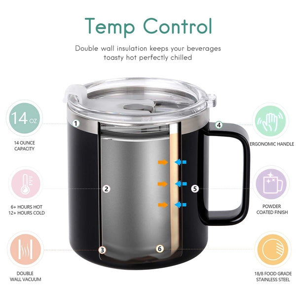 14Oz Stainless Steel Insulated Coffee Mug With Handle