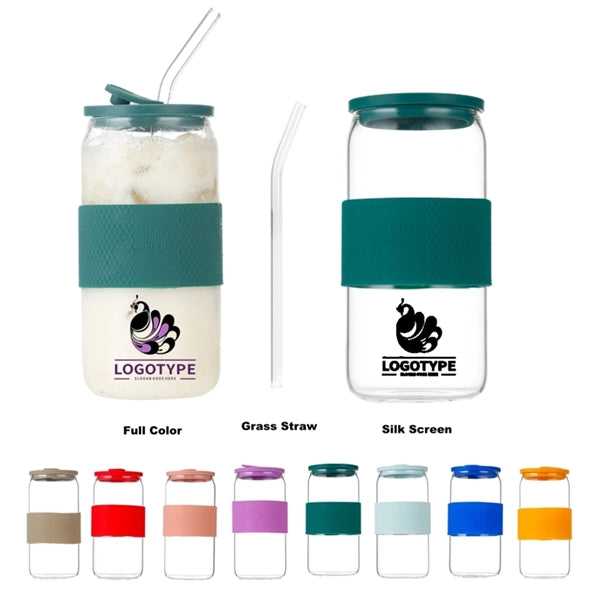 16/20oz Glass Tumbler with Silicone Lids and Sleeve