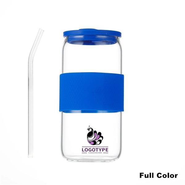 16/20oz Glass Tumbler with Silicone Lids and Sleeve