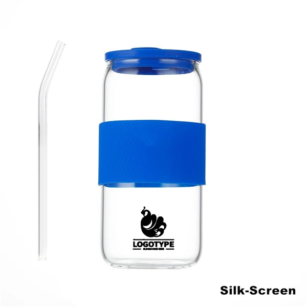 16/20oz Glass Tumbler with Silicone Lids and Sleeve