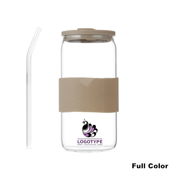 16/20oz Glass Tumbler with Silicone Lids and Sleeve