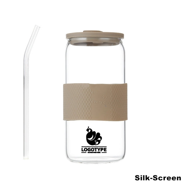 16/20oz Glass Tumbler with Silicone Lids and Sleeve