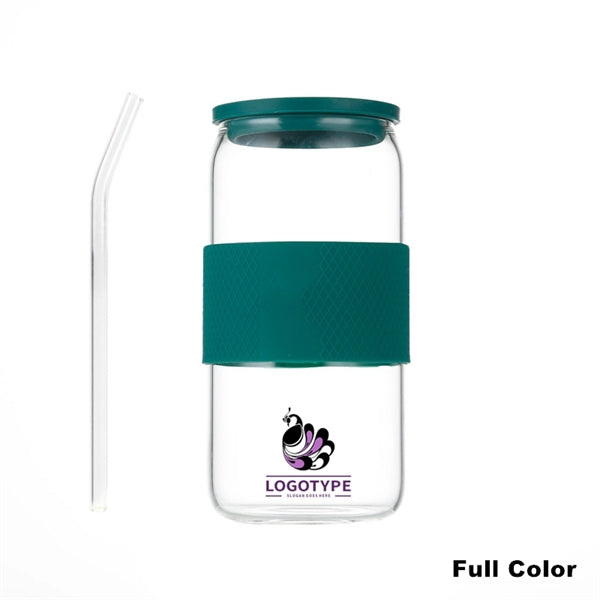 16/20oz Glass Tumbler with Silicone Lids and Sleeve