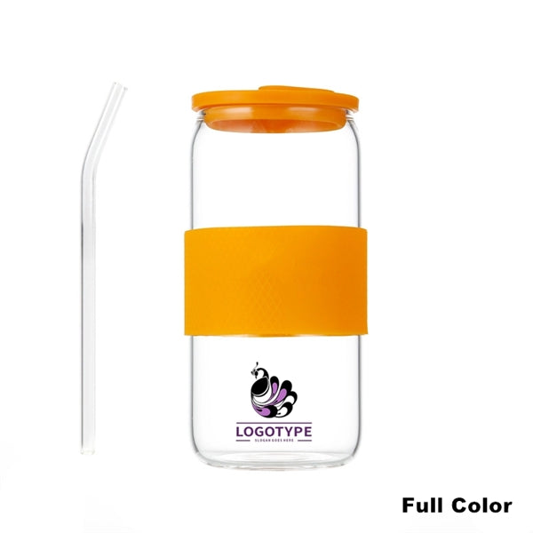 16/20oz Glass Tumbler with Silicone Lids and Sleeve