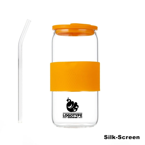 16/20oz Glass Tumbler with Silicone Lids and Sleeve