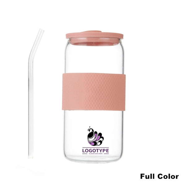 16/20oz Glass Tumbler with Silicone Lids and Sleeve