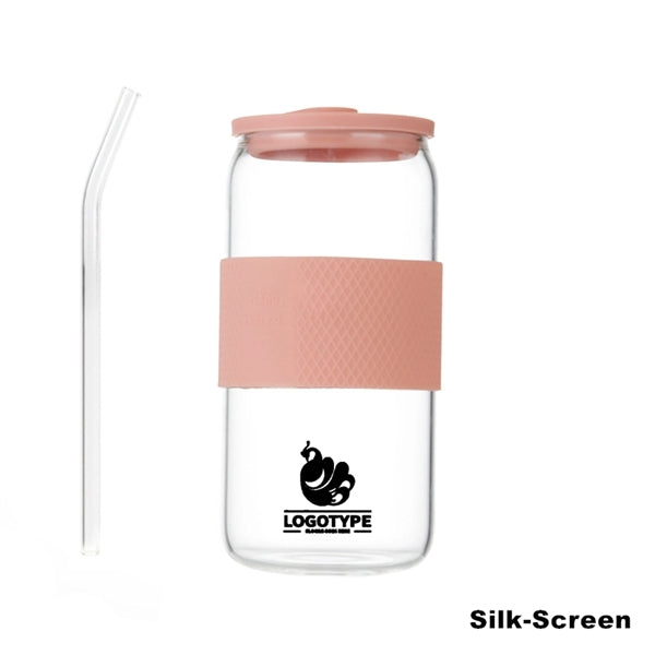 16/20oz Glass Tumbler with Silicone Lids and Sleeve
