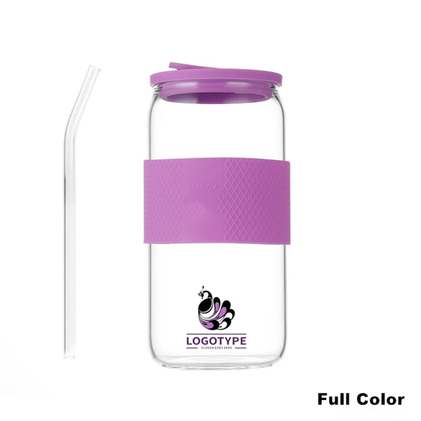 16/20oz Glass Tumbler with Silicone Lids and Sleeve
