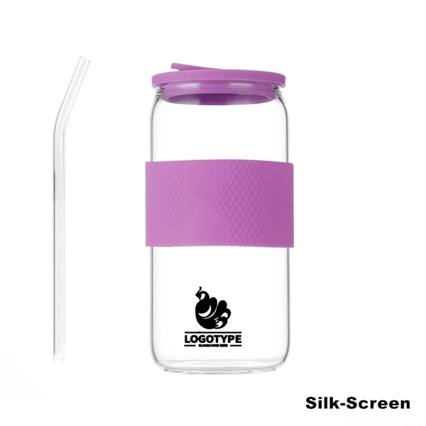 16/20oz Glass Tumbler with Silicone Lids and Sleeve