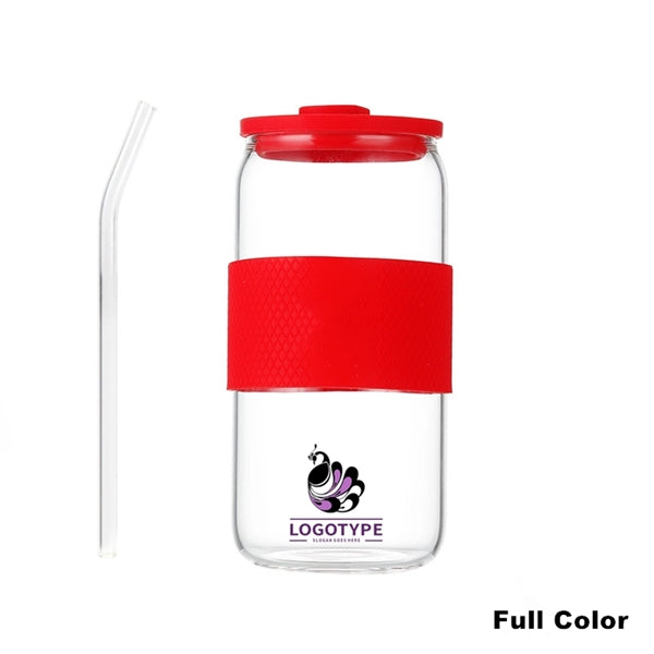 16/20oz Glass Tumbler with Silicone Lids and Sleeve