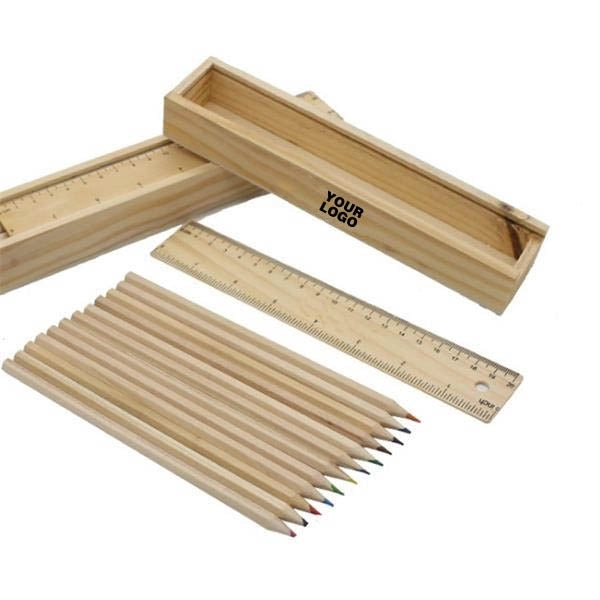 Wooden Drawing Sketch 12 Pieces Colors Pencil Ruler Box Set
