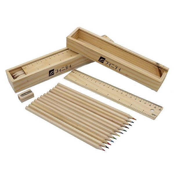 Wooden Drawing Sketch 12 Pieces Colors Pencil Ruler Box Set