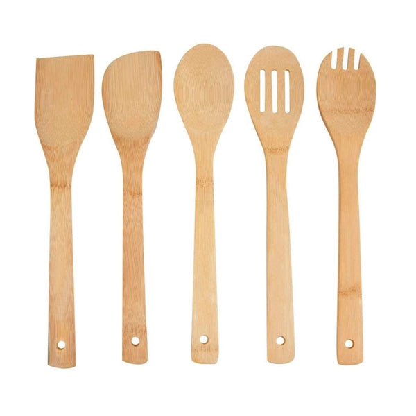 Bamboo Kitchen Utensil Set With Storage Bucket