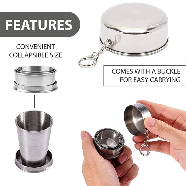 Stainless Steel Folding Cup Keychain - 5 Oz