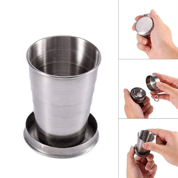 Stainless Steel Folding Cup Keychain - 8.5 Oz