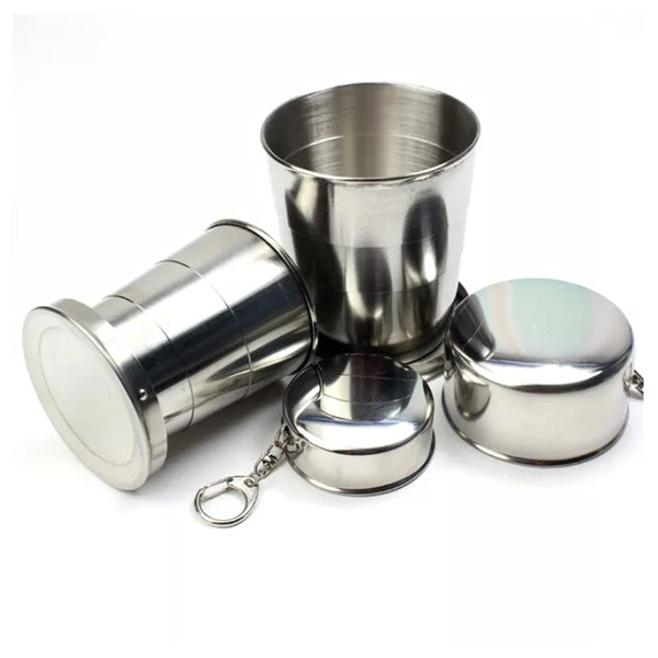 Stainless Steel Folding Cup Keychain - 8.5 Oz
