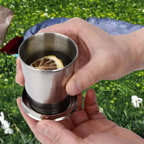 Stainless Steel Folding Cup Keychain - 5 Oz
