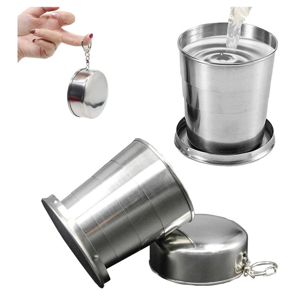 Stainless Steel Folding Cup Keychain - 8.5 Oz