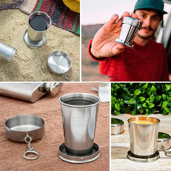 Stainless Steel Folding Cup Keychain - 5 Oz