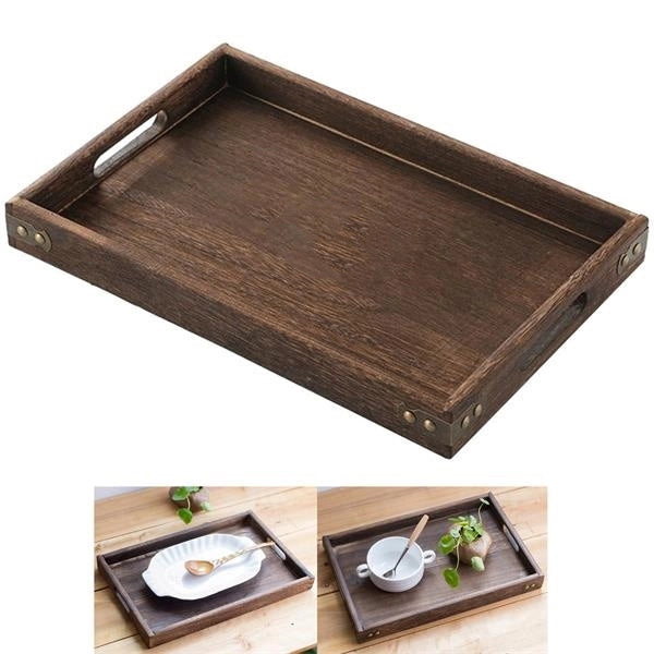 Rustic Natural Wooden Serving Food Service Tray with Handle
