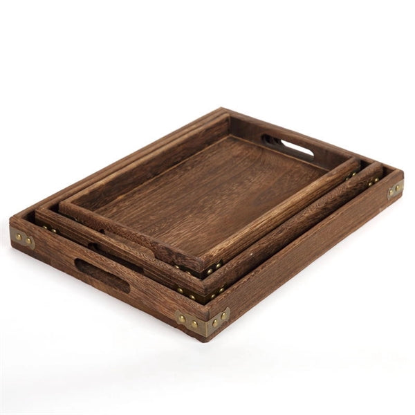 Rustic Natural Wooden Serving Food Service Tray with Handle