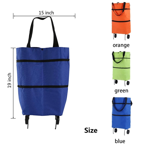 2 in 1 Cloth Foldable Shopping Bag with Wheels